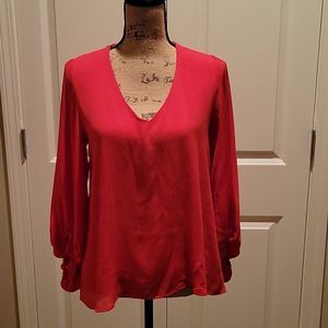 NWT Woman's lined V-neck Coral color, Bell sleeves. Sweet Midnight Chiffon